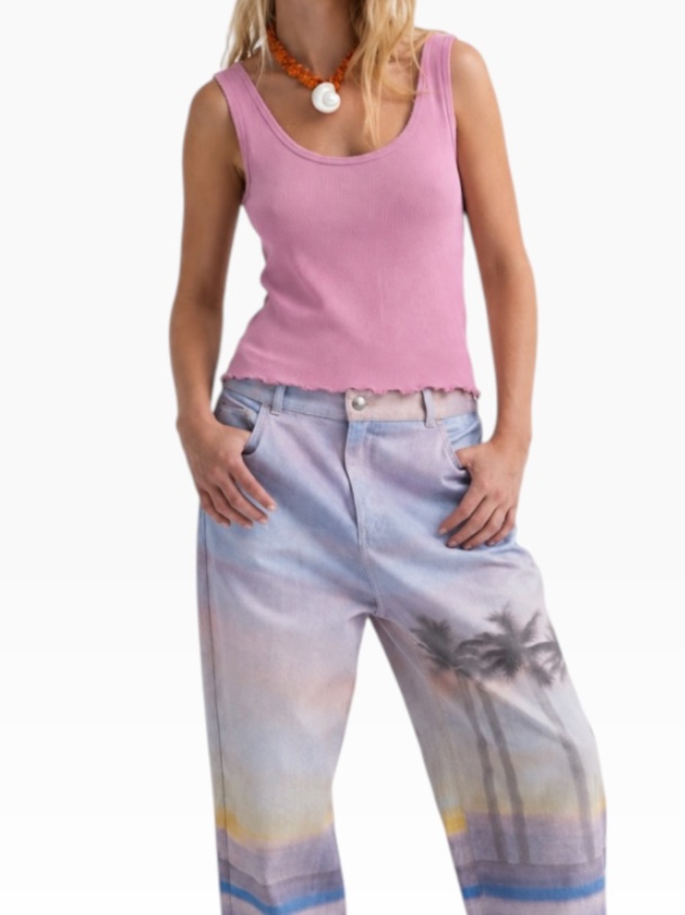 The New Society Lilac Ribbed Cotton "La Jolla" Tank S